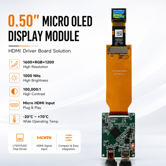 0.5 Inch Silicon Based OLED Display Module 1600*1200 Si OLED Micro Display Micro HD MI Input AR VR Monocular Display
