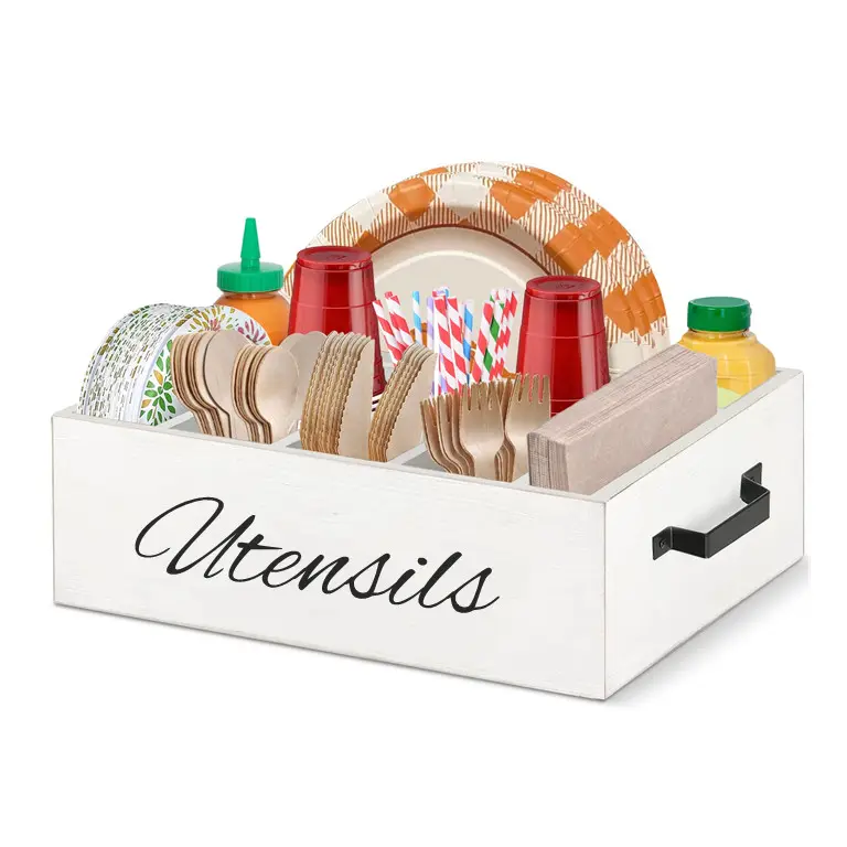 Porte-assiettes en papier pour comptoir de cuisine, boîte à ustensiles en bois, organisateur pour assiette, tasse, fourchette, couteaux, cuillère, serviette