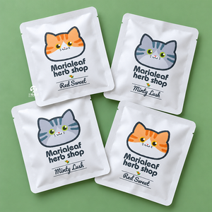 Sachets d'emballage personnalisés en papier kraft avec fermeture éclair pour friandises à chat (herbe à chat), petits formats, pour snacks individuels et échantillons. - Product Image 4