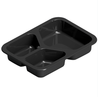 Plateau alimentaire en plastique noir 8,5 x 6,5 x 1,5 pouces, 3 compartiments, compatible four et micro-ondes, en CPET