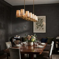 Lustre rectangulaire moderne en laiton brossé avec abat-jour en tissu, style américain, décoration de la maison, salle à manger, luxe