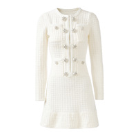 Nouvelle Collection Automne 2026 – Robe Courte en Maille à Manches Longues, Col Rond, Volants, Coupe Trapèze, Élégante pour Femme