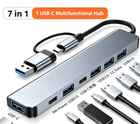 Hub USB de 7 Puertos Tipo C, Estación de Acoplamiento de Aleación de Aluminio con Interfaz Dual USB A para Computadora Portátil