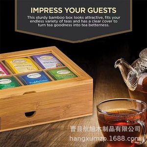 Caja de Almacenamiento de Té de Bambú con Compartimentos, Rectangular, Hecha a Mano, Caja de Regalo Artesanal - Product Image 4