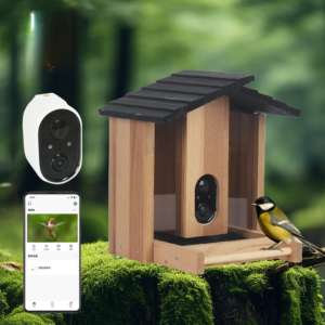 Mangeoire intelligente pour oiseaux en bois massif avec caméra Mangeoire automatique pour bol alimentaire en matière plastique - Product Image 1