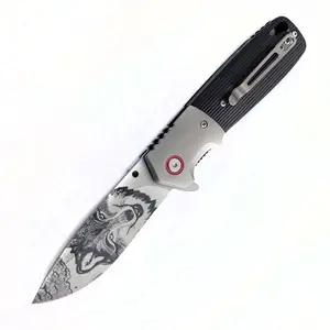 आउटडोर शिकार और शिविर के लिए ग्राफिक ईगल जंगली भेड़िया के साथ 3 डी मुद्रित पॉकेट चाकू