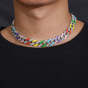 Gioielli Hip Hop all'ingrosso 14mm colore personalizzato smalto placcato CZ Stone Iced Out Miami <span class=keywords><strong>collana</strong></span> a catena a maglia cubana per <span class=keywords><strong>uomo</strong></span> donna - Product Image 6