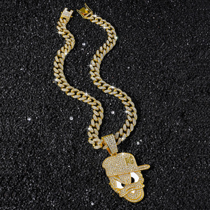 Kalung Rantai Kuba Kristal Penuh Berkilau untuk Pria, Liontin Bebek Kartun, Kalung Hip Hop - Product Image 5