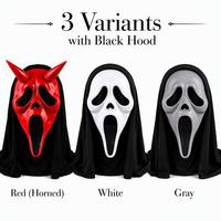 Masque de démon à cornes Ghostface pour Halloween, 3 couleurs : rouge, blanc, gris, PVC écologique, léger, respirant, certifié EN71 |   Cosplay de fête