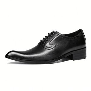New Genuine Leather Shoes Round <b>Toe</b> Casual Thick Soled Patent Leather Suit Wedding Shoes Men's Leather Shoes - Product Image 6