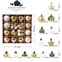 Ensemble de 52 boules de Noël de 6 cm, boîte cadeau, assortiment de boules de Noël, étoiles, coquillages, boules suspendues pour la décoration de l'arbre de Noël
