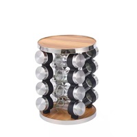 Support de stockage d'assaisonnement moderne en acier inoxydable avec étagère rotative en bois de 20 pièces pour pots à épices à deux niveaux