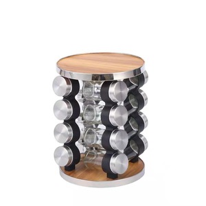 Scaffale di stoccaggio moderno del condimento dell'acciaio inossidabile con <span class=keywords><strong>legno</strong></span> 20 pezzi rotante del barattolo della spezia ripiano a doppio livello - Product Image 3