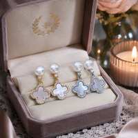 Boucles d'oreilles pendantes Sanqing pour femme, motif trèfle, perle d'eau douce naturelle, style tendance, usage quotidien, mariage, événements spéciaux