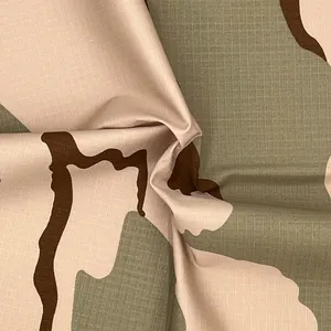 Woven textiles custom fabric printing ripstop uniform polyester/cotton 3 color desert camouflage fabrics manufacturing supplier