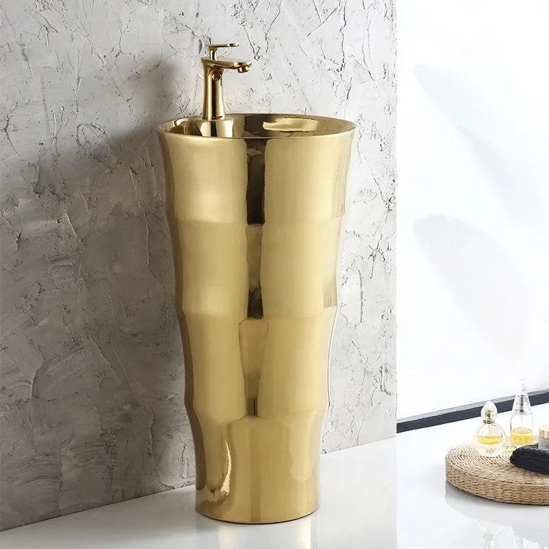 Açık büyük yuvarlak ayaklı lavabo seramik entegre lüks banyo lavabo altın ayaklı lavabo