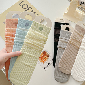 Summer Women's Thin Mesh Slouch Socks Embroidered Heart Double Needle Loose Cuff Sweat Absorbent Casual Style - Product Image 2