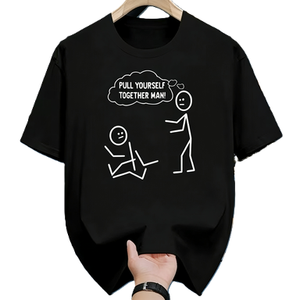 T-shirt divertente con personaggio a stick figure 'Pull Yourself Together Man', con gioco di parole sulla salute mentale, umorismo sarcastico, grafica originale - Product Image 3