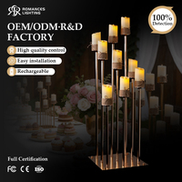 Support de Bougie LED Sans Flamme en Acrylique et Fer Doré Rose à 9 Têtes, Idéal pour Centre de Table de Mariage et Événements – Offre Spéciale