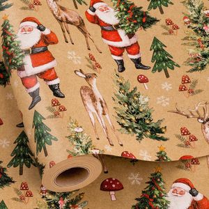 Kraft Christmas <b>Wrapping</b> <b>Paper</b> Santa Deer Mushroom Pattern 46.8 Square Feet Recyclable Packaging <b>Paper</b> - Product Image 1
