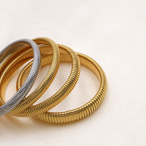 Women's Zinc Alloy Elastic Bracelets Gold Silver Striped Fashion Jewelry for Daily Wear - Product Image 4