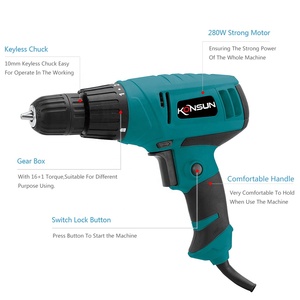 <span class=keywords><strong>Perceuse</strong></span> électrique compacte KONSUN 280W |   Mandrin sans clé de 10 mm, certifié GS, vitesse variable <span class=keywords><strong>pour</strong></span> le métal et le bois |   Outil électrique DIY - Product Image 2