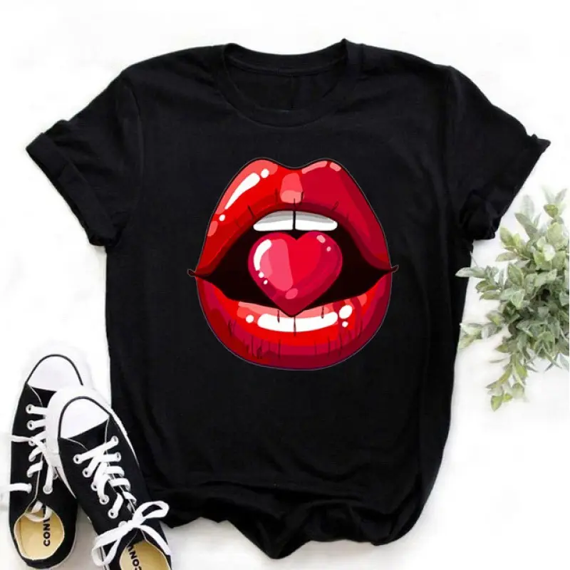 Streetwear Vrouw Station Vrouwen Plus Size T-Shirt Lip Print Harajuku Hiphop Ronde Hals Kus Letter Print Luipaard Top T-Shirt