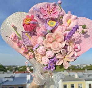 Cadeaux d'affaires promotionnels, arrangement floral en coton crocheté personnalisé, bouquet tricoté à jamais - Fait à la main, respectueux de l'environnement - Product Image 2