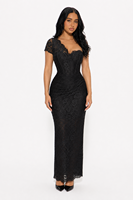Fabricant OEM/ODM de robes de soirée longues moulantes à une épaule en dentelle florale noire pour femmes