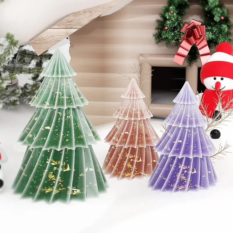 2023 3D Origami arbre de noël bougie moules en Silicone pour la fabrication de bougies noël pin arbre savon Molud bricolage gâteau décoration bombe de bain