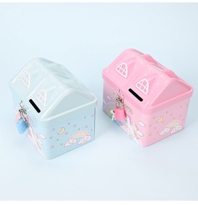 High Quality House Shape <strong>Tin</strong> Can Coin Bank <strong>Money</strong> Saving <strong>Box</strong> with Lock - Product Image 4