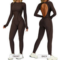 Jumpsuit Wanita ELT9319 Custom, Model Punggung Terbuka Cantik, Seksi, Slim Fit, Lengan Panjang, Ketat, Kerah Bulat