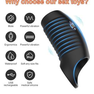 Mannen Ejaculatie Vertraging Siliconen Haan <span class=keywords><strong>Ring</strong></span> Vibrator Mouw <span class=keywords><strong>G-Spot</strong></span> Stimulator Vibrerende Penis <span class=keywords><strong>Ring</strong></span> Vibrator Seksspeeltjes Voor Mannen - Product Image 3