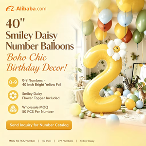 Ballons en aluminium numérotés en forme de marguerite jaune avec visage souriant de 40 pouces pour pique-nique en extérieur et décoration de fête de 1er anniversaire de bébé - Vente en gros - Product Image 6