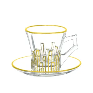 135ml Arabic luxury golden line design Turkey coffee tea glass mug cup with handle