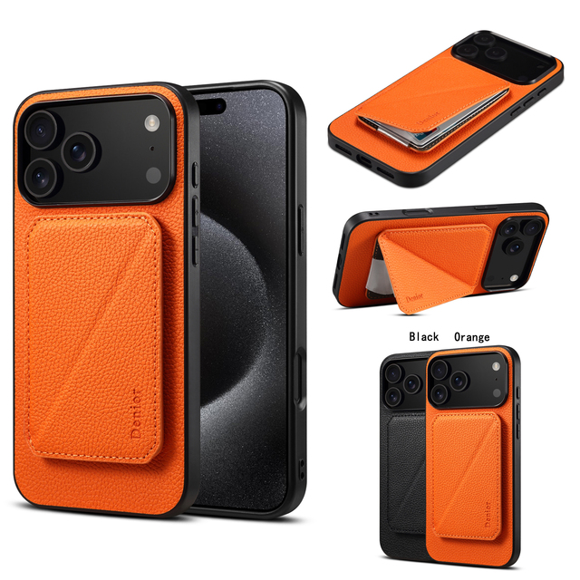 Denior PU Litchi Grain Leather Magnetic RFID Card Wallet Phone Case, Compatible with Apple 17/16/15/14/13/12 Series