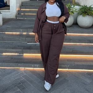 Plus Size Casual Striped Long Sleeve Cardigan Shirt High Waisted <b>Pants</b> African Women's Loose 2 Piece Set Fashion - Product Image 2