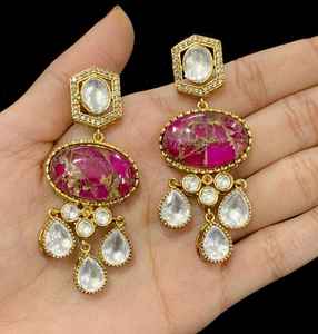 Double <b>copper</b> stone earrings Handmade Women's Trendy Double Stone Earrings Natural Design Earring Pairs Wholesale <b>Jewellery</b> - Product Image 3