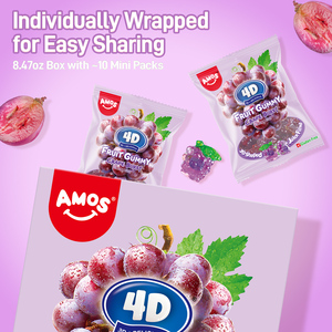 <span class=keywords><strong>AMOS</strong></span> 4D Sweets Paquete Individual para Compartir 240g (8.5 <span class=keywords><strong>Oz</strong></span>) Caramelos de Goma con Sabor Natural a Uva en Forma de Fruta, Paquete Individual para Compartir - Product Image 4