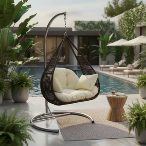 Handmade Modern UV Incir Makrame Hotel Outdoor Wicker Garden Patio Swings Hanging <b>Egg</b> Swing Chair with Metal Stand - Product Image 3
