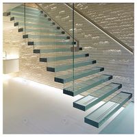 Escaliers flottants en verre Prima Glass Treads, escalier droit en verre trempé pour la maison, escalier intérieur personnalisé