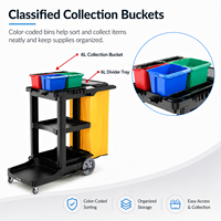 Chariot de nettoyage professionnel avec seaux de collecte de 6 L, plateau de séparation et sac poubelle à couvercle pour l'entretien hôtelier