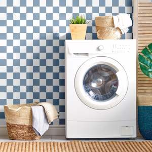 Papier peint en damier bleu ciel rétro funky des années 70 personnalisé papier de contact auto-adhésif papier peint géométrique pour décoration intérieure - Product Image 3