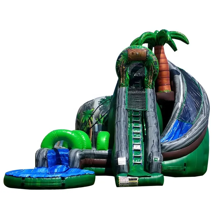 Coconut Falls Water Slide 27ft Tall Inflatable Water Slide Hot Palm Tree Inflatable Cork Screw Water Wave Pool Slide For Sale