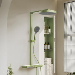 Système <span class=keywords><strong>de</strong></span> douche mural rond avec douchette pluie 4 fonctions, ensemble <span class=keywords><strong>de</strong></span> robinetterie <span class=keywords><strong>de</strong></span> douche <span class=keywords><strong>de</strong></span> haute qualité, durable et résistant à la corrosion - Product Image 3