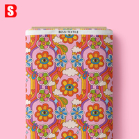 Tissu léger imprimé numériquement en coton biologique 100% Bessi, motifs floraux colorés rétro pour chemises, sacs et jouets pour femmes et filles