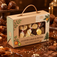 Boîte cadeau botanique marron sur mesure avec poignée en corde torsadée, fenêtre transparente et imprimé branche d'oranger pour offrir des bonbons de Noël