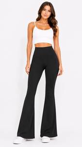 Pantaloni Yoga a Vita Alta con Gamba Svasata, Tinta Unita, Lunghezza Intera, Vita Elastica, Abbigliamento Sportivo da Donna - Product Image 1