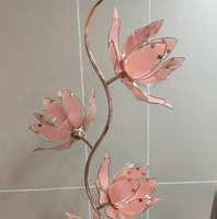 Lampe sur pied décorative moderne en fer LED E27 PANJIXIN pour salon, avec élégante fleur de lotus rose de luxe, pour salon et chambre à coucher