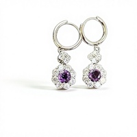 Romantische Luxus 925 Sterling Silber Amethyst Tropfen-Ohrringe Blumenform mit CZ-Akzenten für Damen Hochzeit Party Geschenk